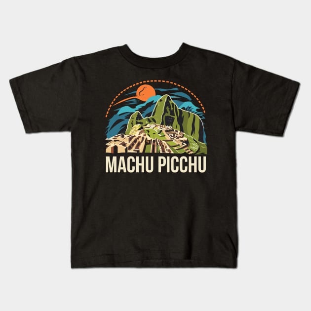 Machu Picchu Retro Inca Kids T-Shirt by Junalben Mamaril